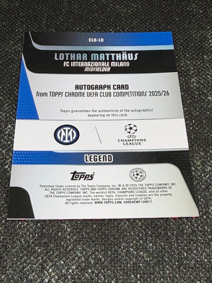 2025-26 Topps Chrome UEFA Club Competitions Autograph Card Orange Geometric 16/25 - Lothar Matthaus
