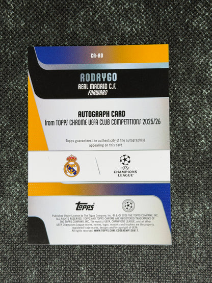2025-26 Topps Chrome UEFA Club Competitions Autograph Card Green 28/99 - Rodrygo