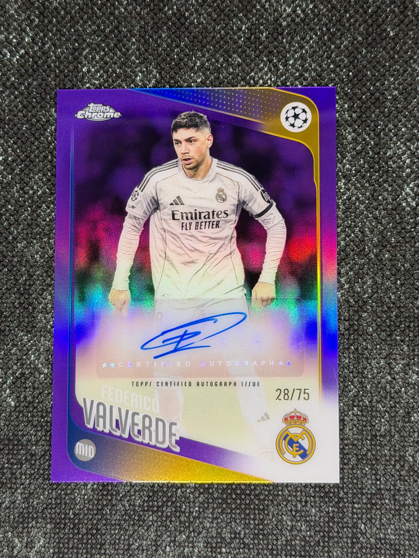 2025-26 Topps Chrome UEFA Club Competitions Autograph Card Blue 28/75 - Frederico Valverde