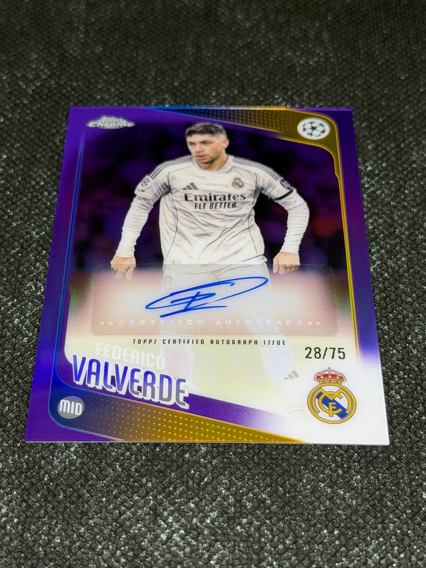 2025-26 Topps Chrome UEFA Club Competitions Autograph Card Blue 28/75 - Frederico Valverde