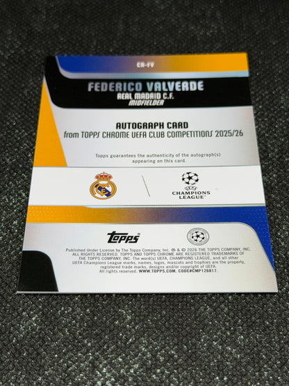 2025-26 Topps Chrome UEFA Club Competitions Autograph Card Blue 28/75 - Frederico Valverde