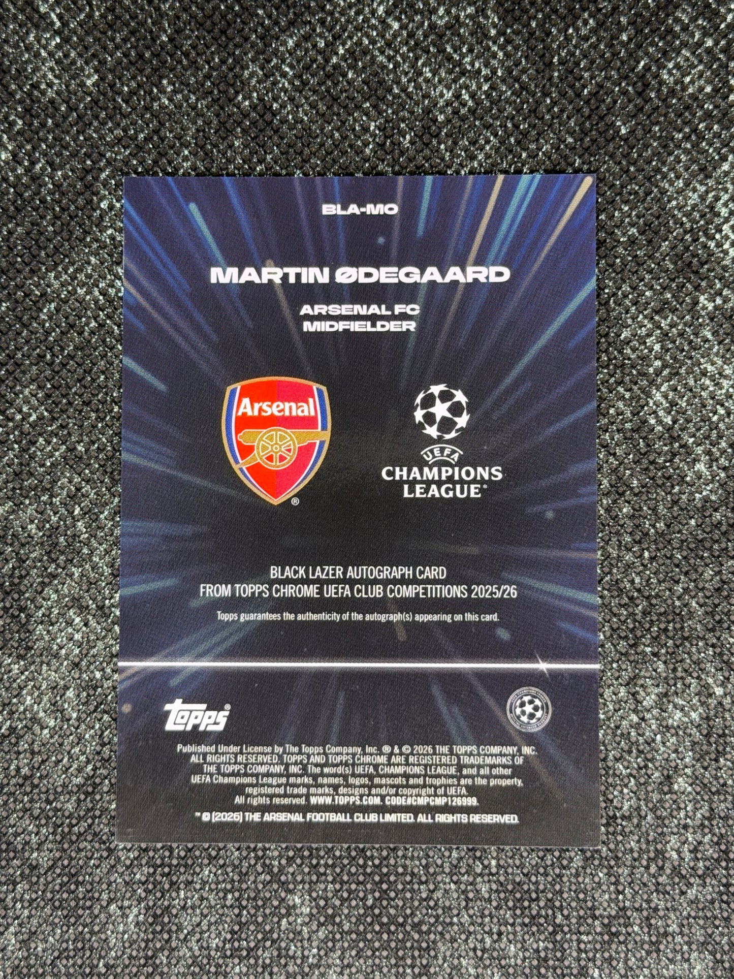 2025-26 Topps Chrome UEFA Club Competitions Black Lazer Autograph Card - Martin Odegaard