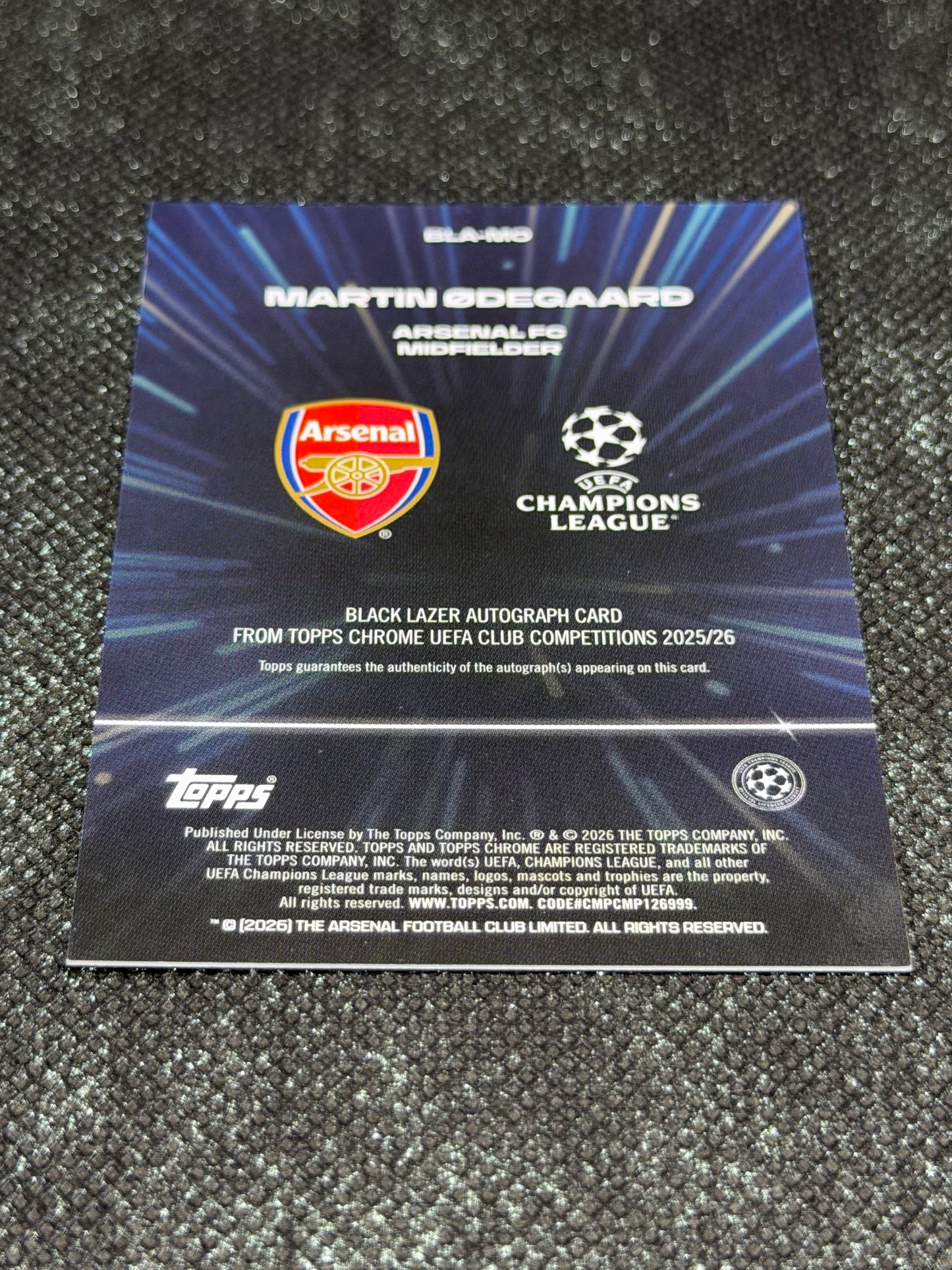 2025-26 Topps Chrome UEFA Club Competitions Black Lazer Autograph Card - Martin Odegaard