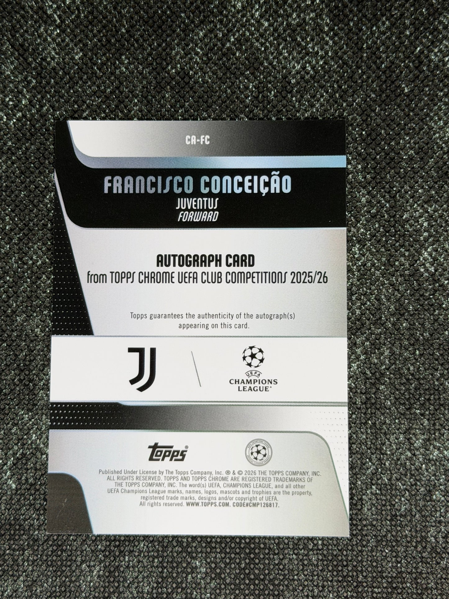 2025-26 Topps Chrome UEFA Club Competitions Blue Autograph Card 136/150 - Francisco Conceicao