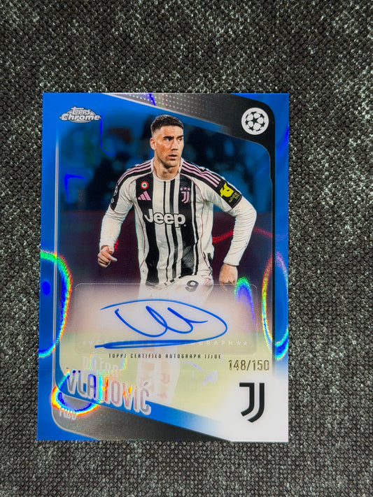 2025-26 Topps Chrome UEFA Club Competitions Blue Autograph Card 148/150 - Dusan Vlahovic