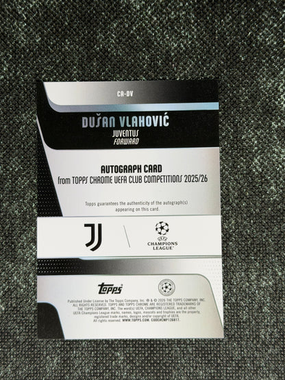 2025-26 Topps Chrome UEFA Club Competitions Blue Autograph Card 148/150 - Dusan Vlahovic