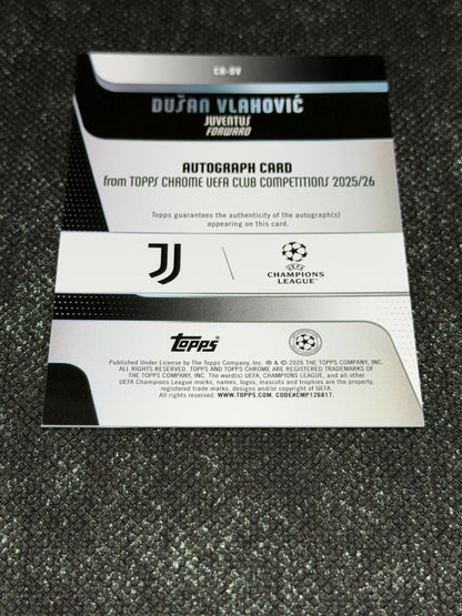 2025-26 Topps Chrome UEFA Club Competitions Blue Autograph Card 148/150 - Dusan Vlahovic