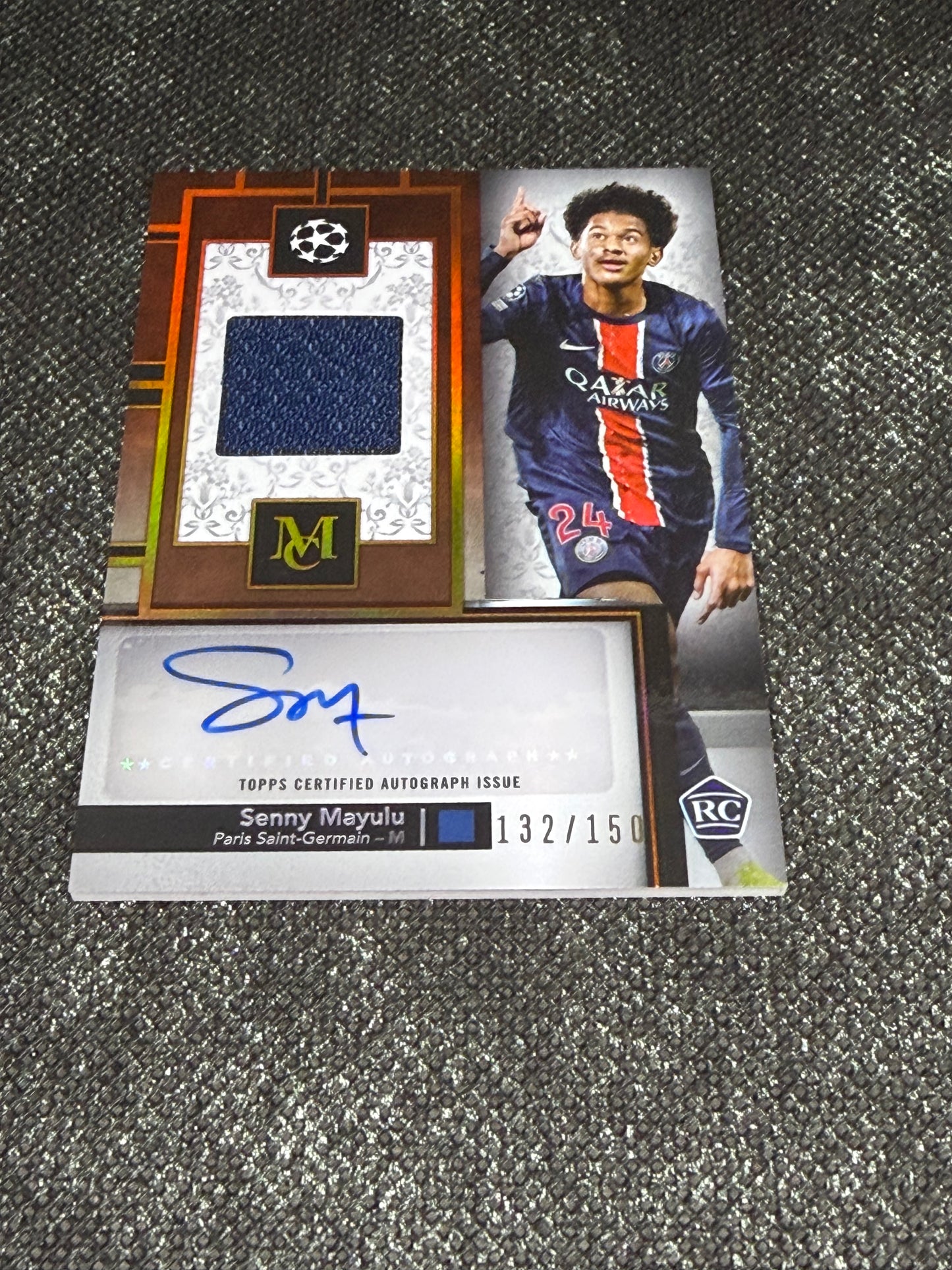 2024-25 Topps Museum Collection UEFA Club Competitions Autograph Relic Card 177/199 (RC) - Seny Mayulu