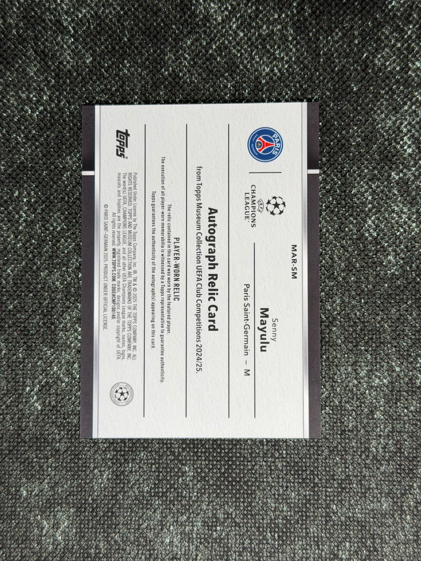 2024-25 Topps Museum Collection UEFA Club Competitions Autograph Relic Card 177/199 (RC) - Seny Mayulu