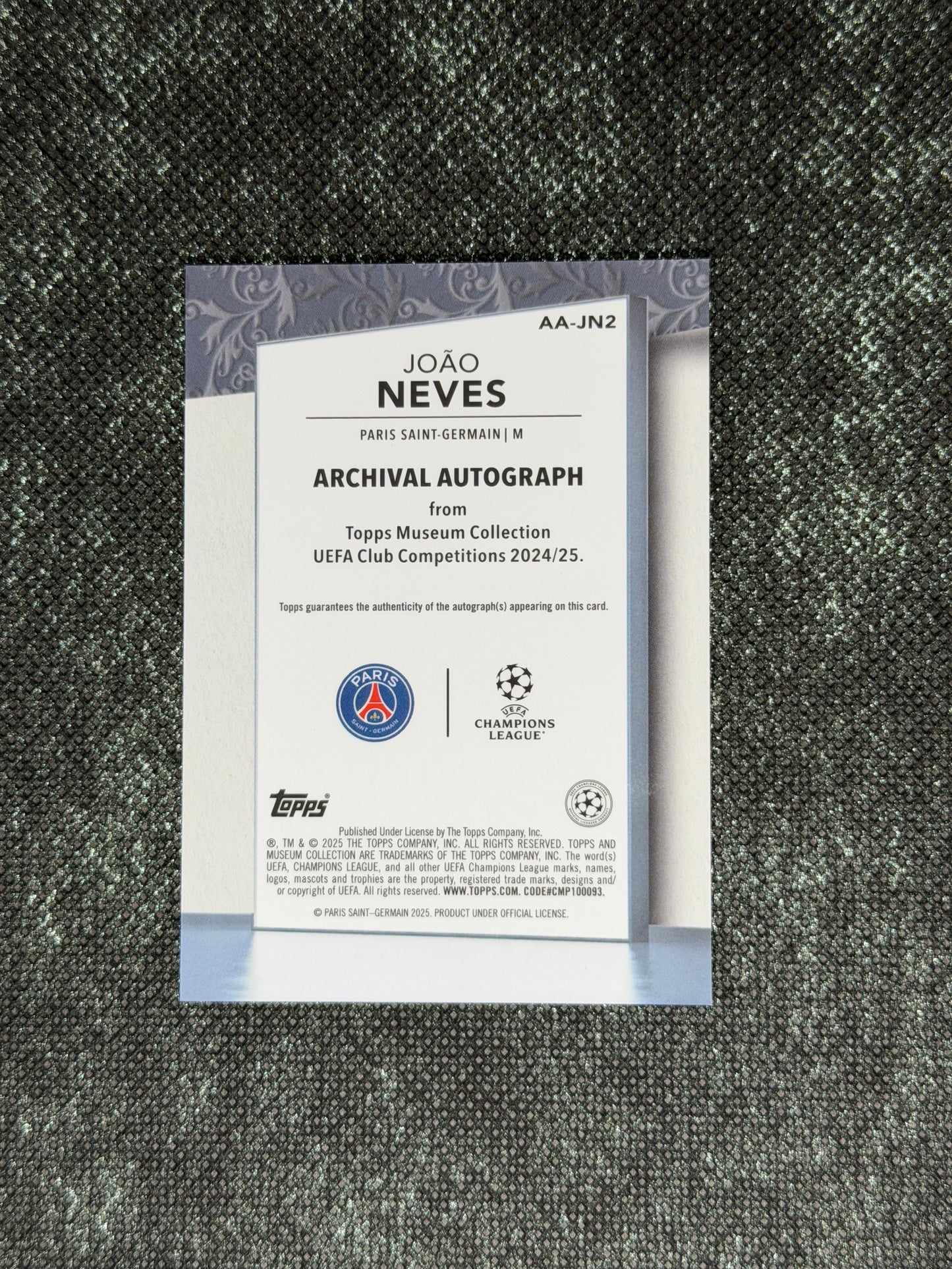 2024-25 Topps Museum Collection UEFA Club Competitions Archival Autograph 29/75 - Joao Neves