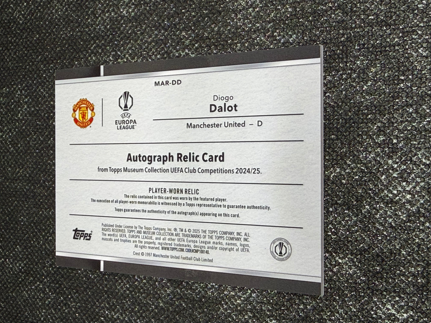 2024-25 Topps Museum Collection UEFA Club Competitions Autograph Relic Card 077/150 - Diego Dalot