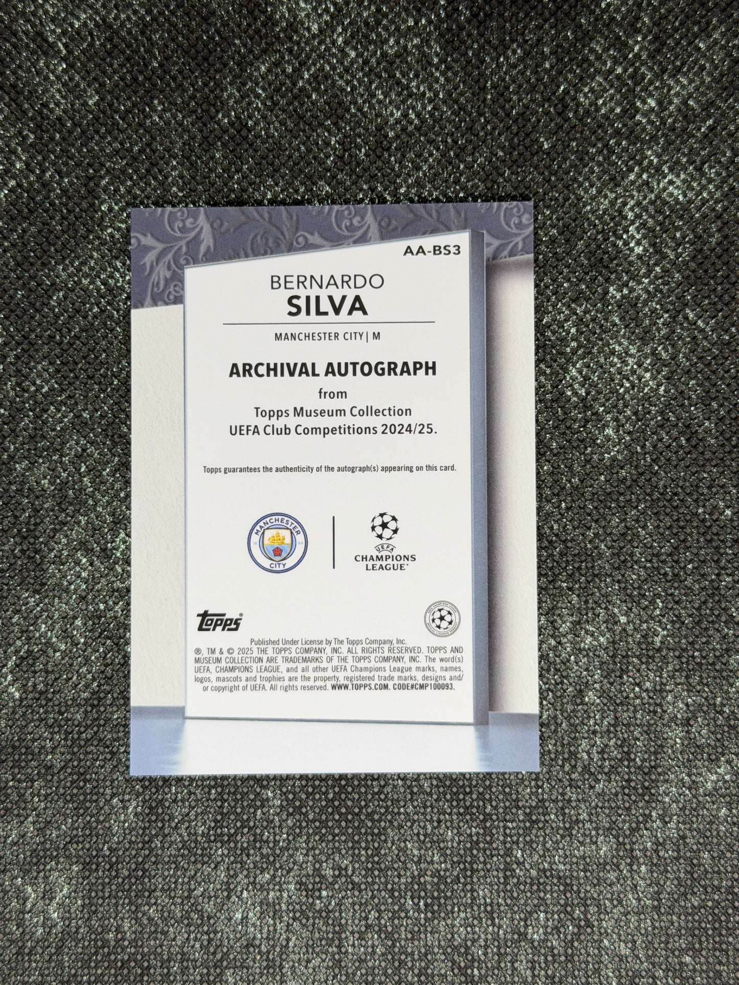 2024-25 Topps Museum Collection UEFA Club Competitions Archival Autograph 02/99 - Bernardo Silva