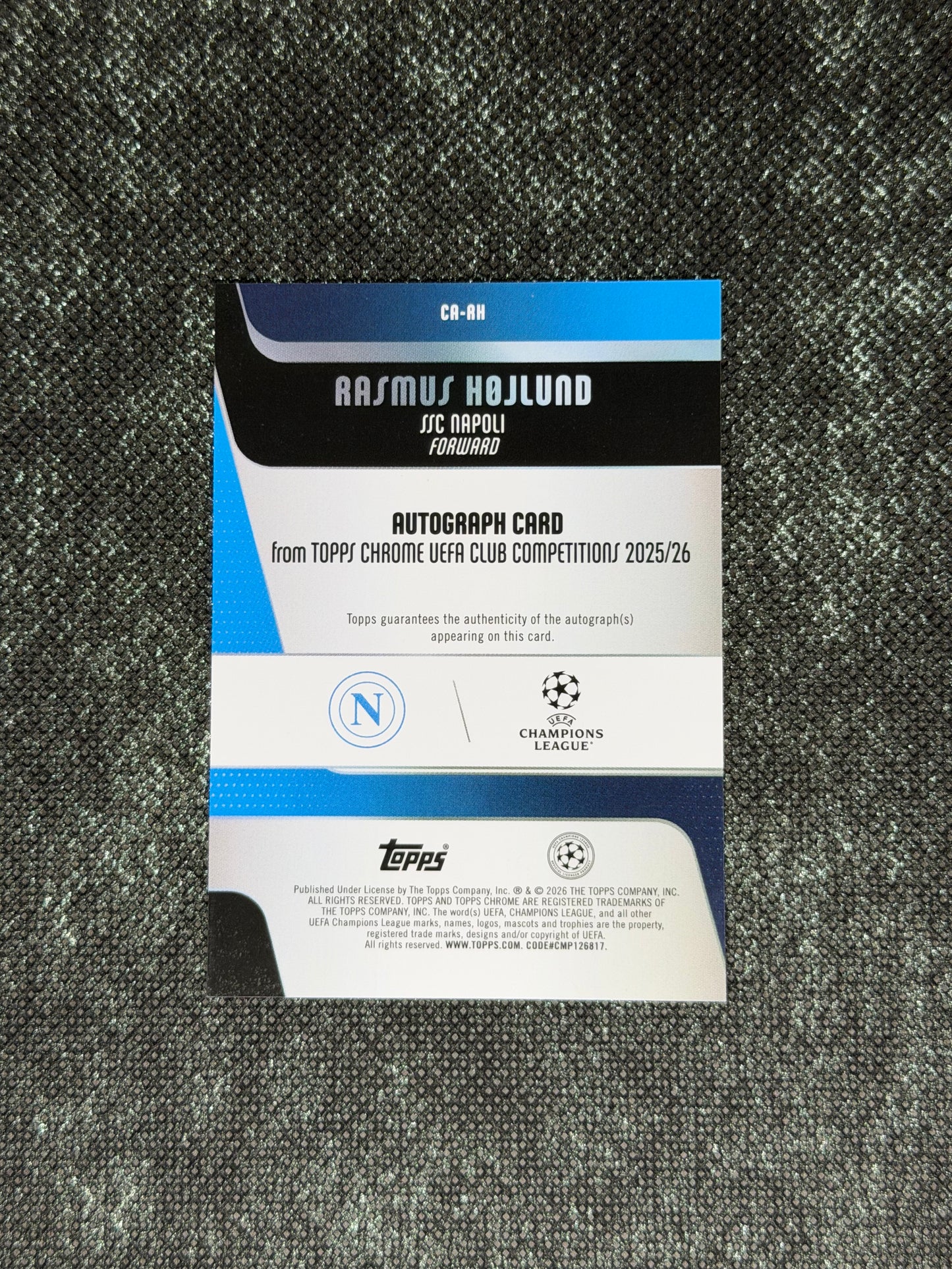 2025-26 Topps Chrome UEFA Club Competitions Green Autograph Card 85/99 - Rasmus Hojlund