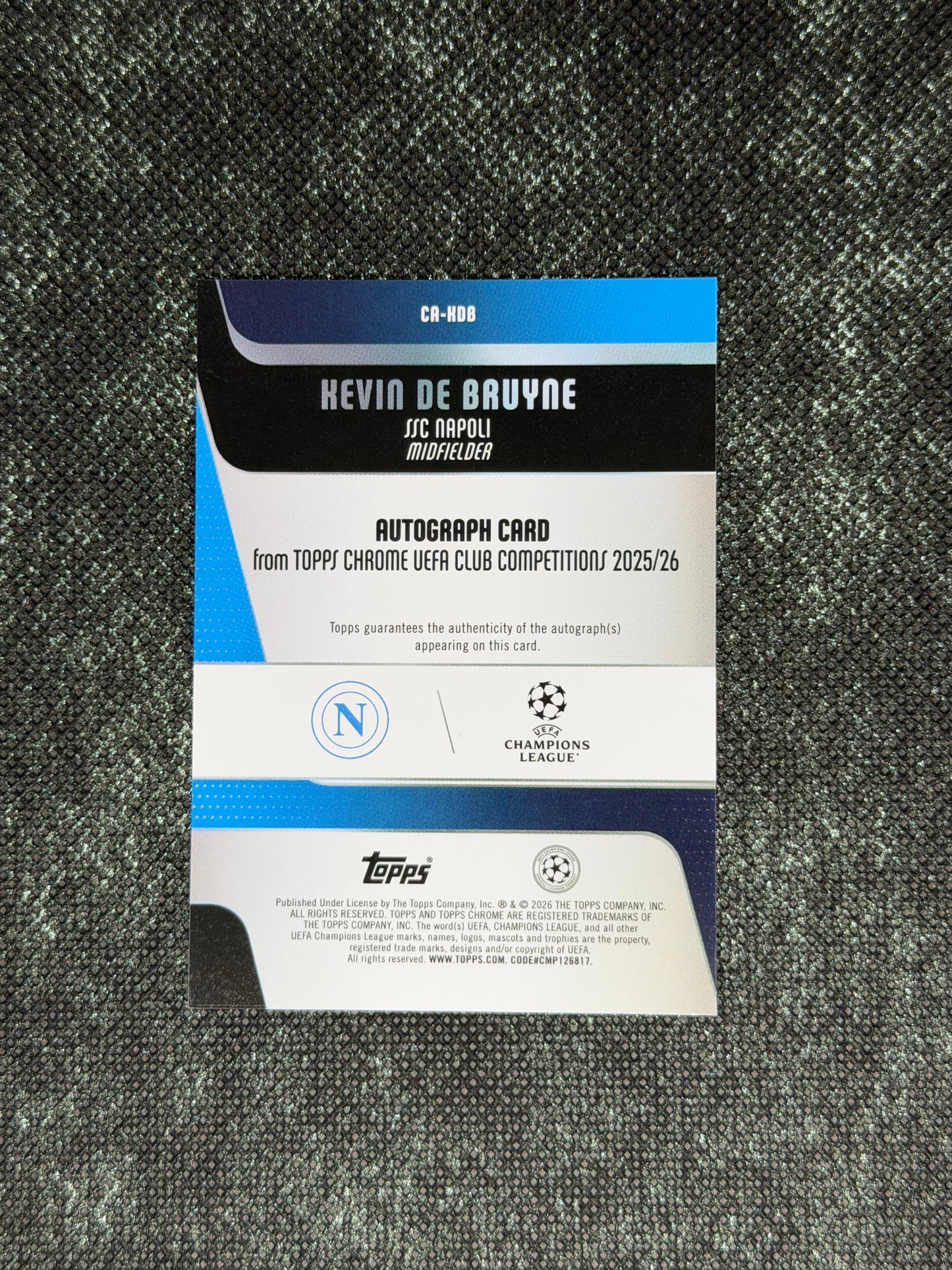 2025-26 Topps Chrome UEFA Club Competitions Blue Autograph Card 096/150 - Kevin De Bruyne
