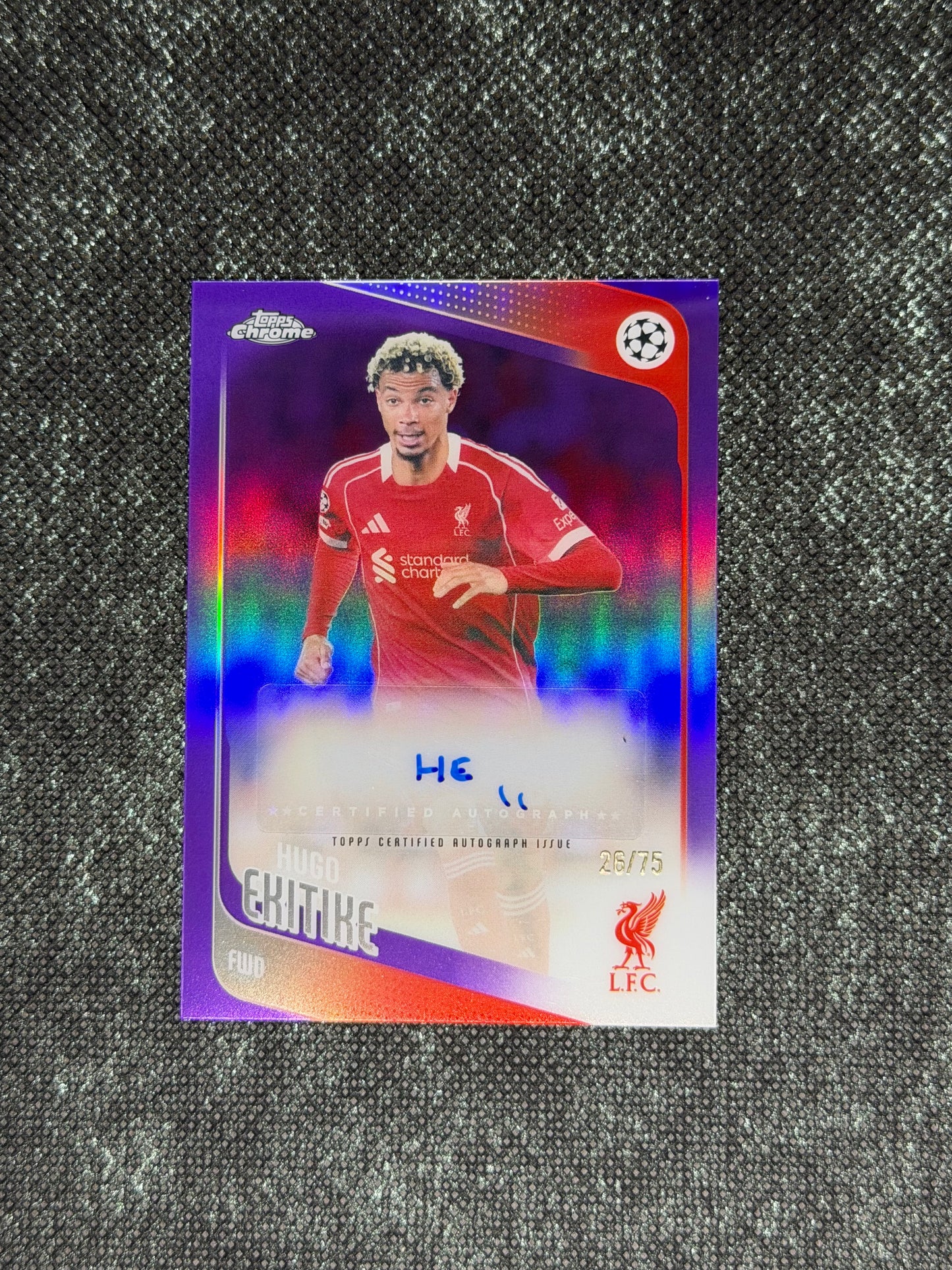 2025-26 Topps Chrome UEFA Club Competitions Purple Autograph Card 26/75 - Hugo Ekitike