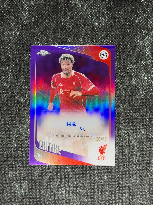 2025-26 Topps Chrome UEFA Club Competitions Purple Autograph Card 26/75 - Hugo Ekitike