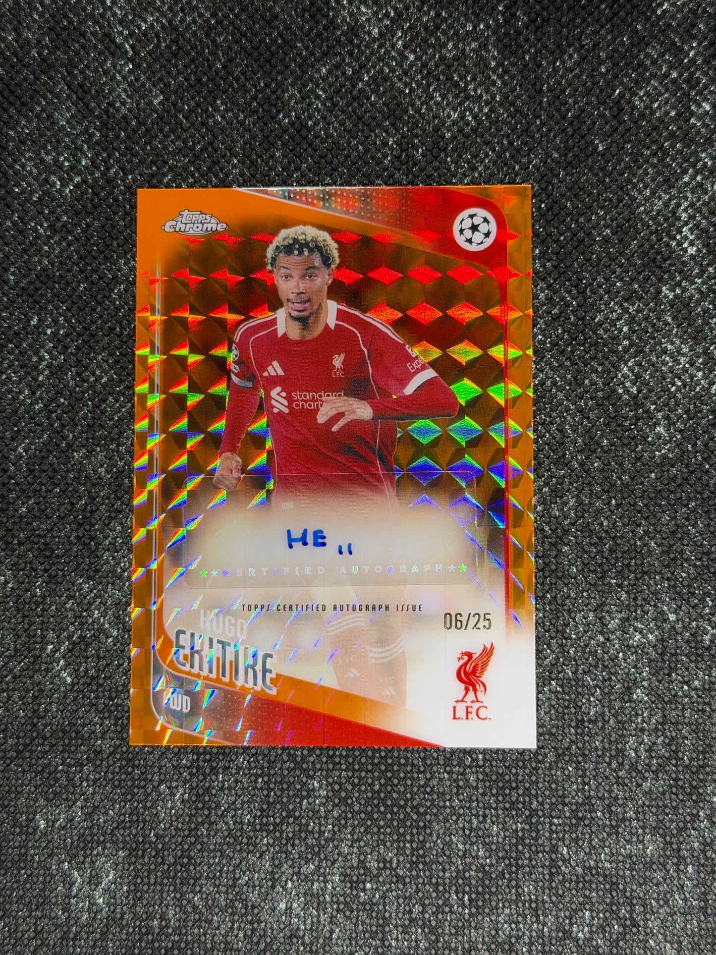 2025-26 Topps Chrome UEFA Club Competitions Autograph Card Orange Geometric 06/25 - Hugo Ekitike (Copy) (Copy)