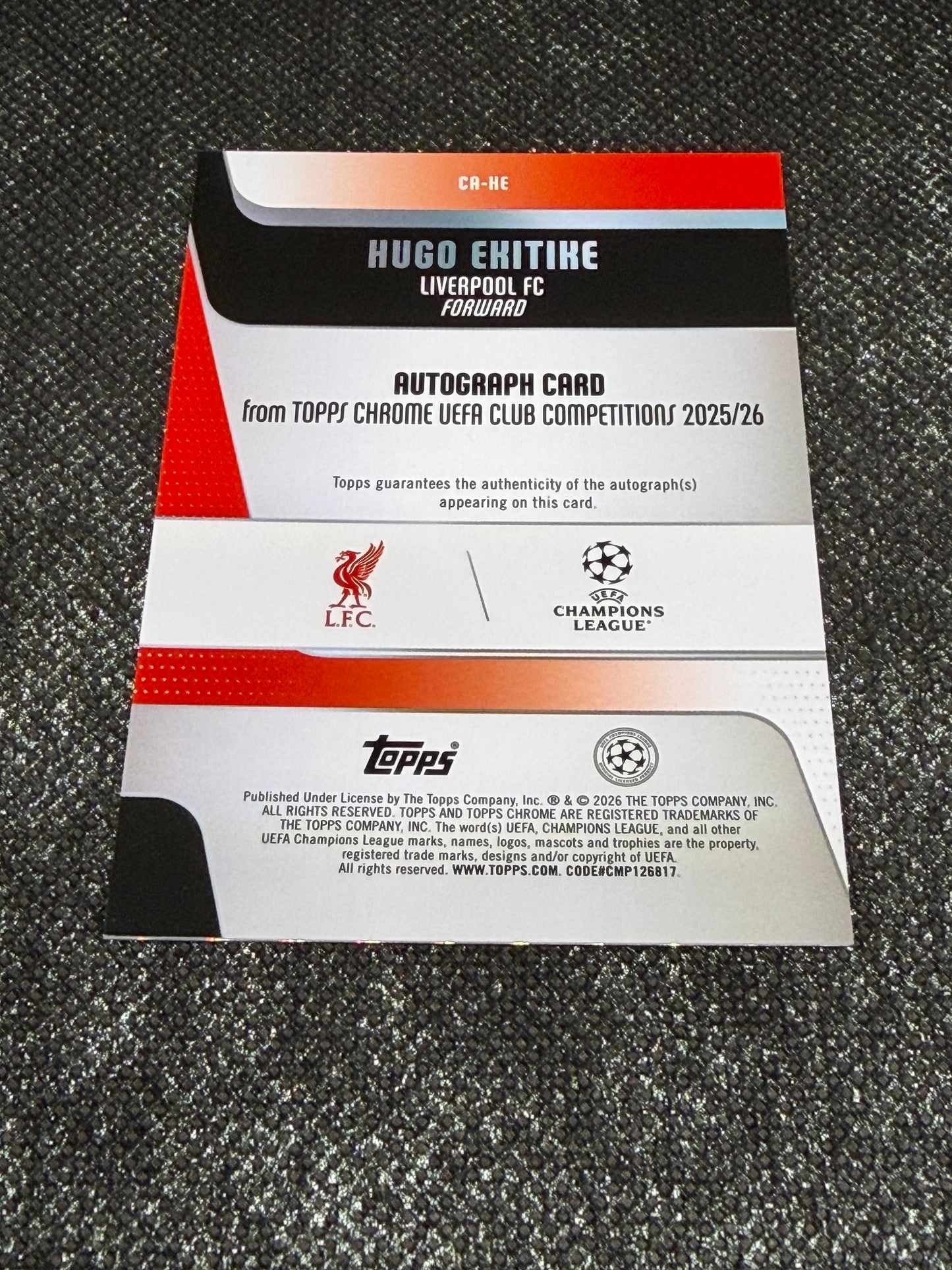 2025-26 Topps Chrome UEFA Club Competitions Autograph Card Orange Geometric 06/25 - Hugo Ekitike (Copy) (Copy)
