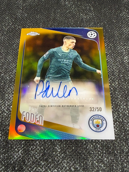 2025-26 Topps Chrome UEFA Club Competitions Autograph Card Gold 32/50 - Phil Foden