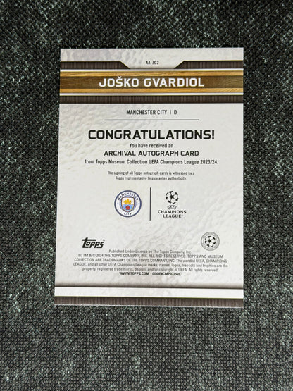 2023-24 Topps Museum Collection UEFA Champions League Archival Autograph Card Gold 32/50 - Josko Gvardiol