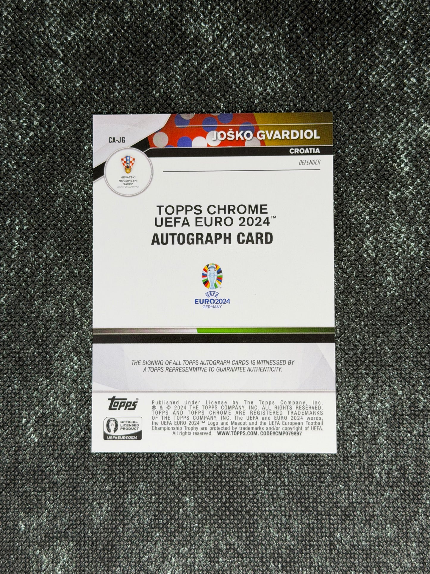 Topps Chrome UEFA Euro 2024 Autograph Card Gold 25/50 - Josko Gvardiol