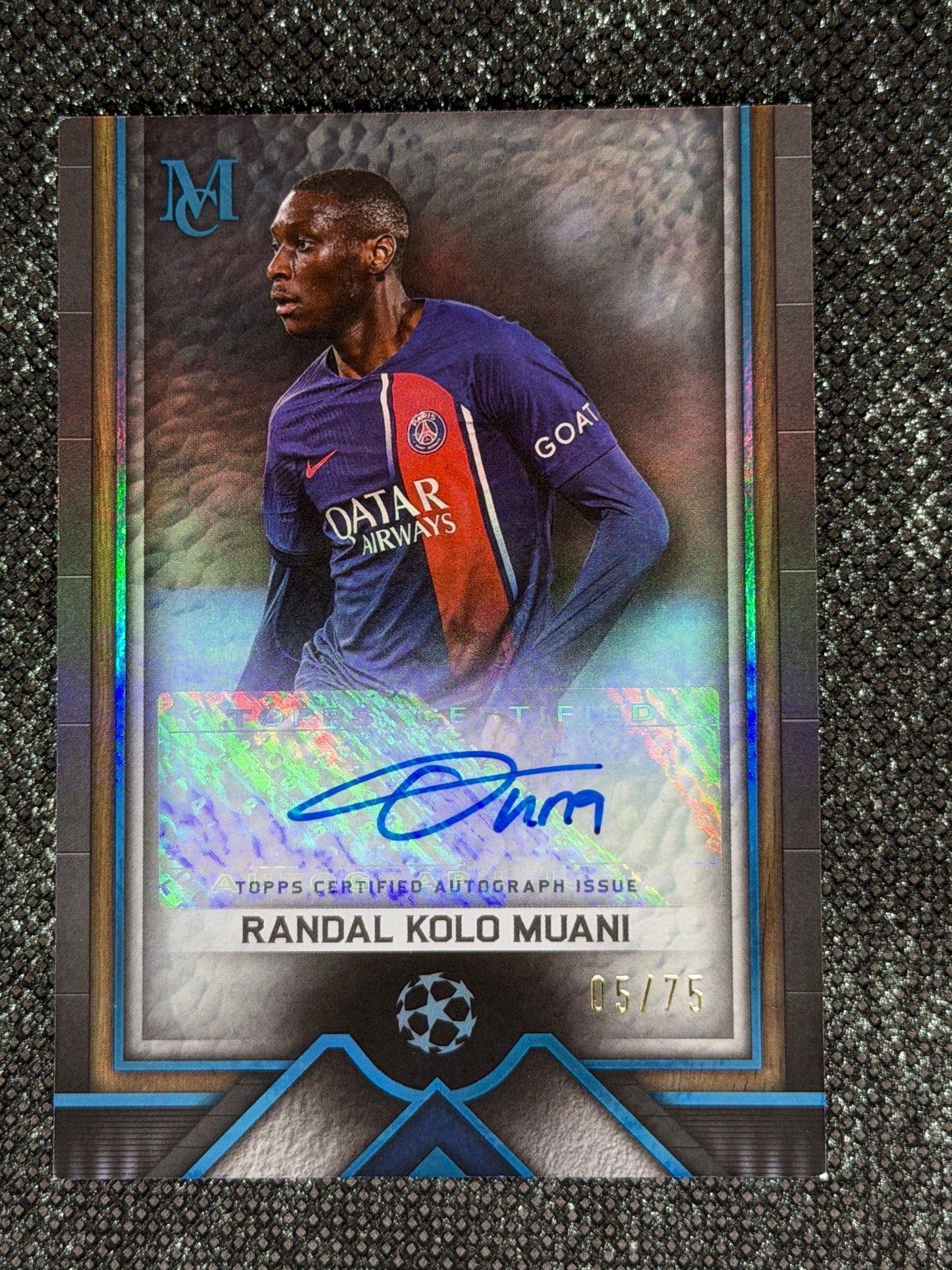 2023-24 Topps Museum Collection UEFA Champions League Archival Autograph Card Teal 05/75 - Randal Kolo Muani