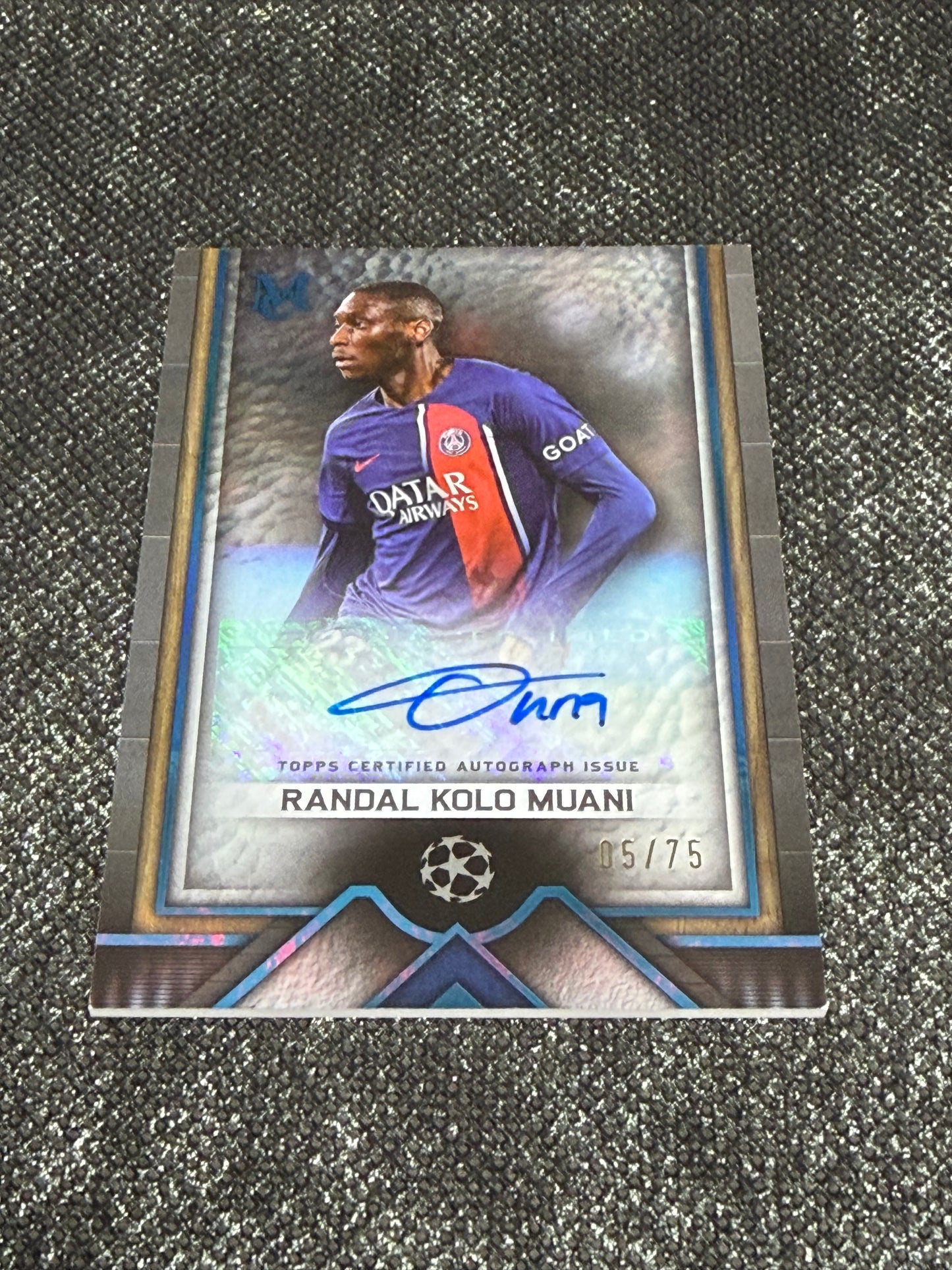 2023-24 Topps Museum Collection UEFA Champions League Archival Autograph Card Teal 05/75 - Randal Kolo Muani