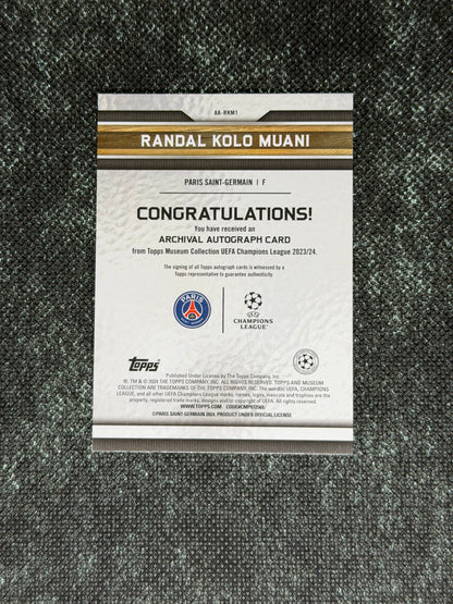 2023-24 Topps Museum Collection UEFA Champions League Archival Autograph Card Teal 05/75 - Randal Kolo Muani