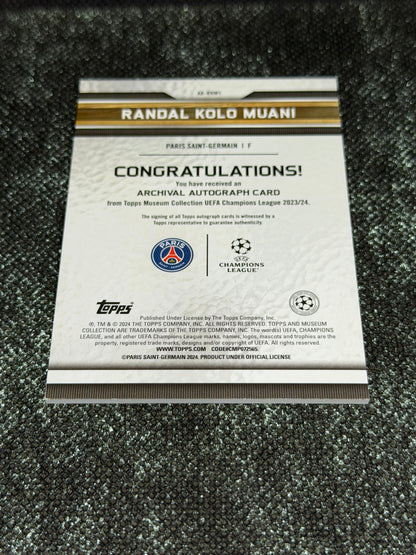 2023-24 Topps Museum Collection UEFA Champions League Archival Autograph Card Teal 05/75 - Randal Kolo Muani