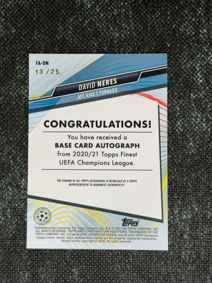 2020-21 Topps Finest UEFA Champions League Base Card Autograph Orange 13/25 - David Neres
