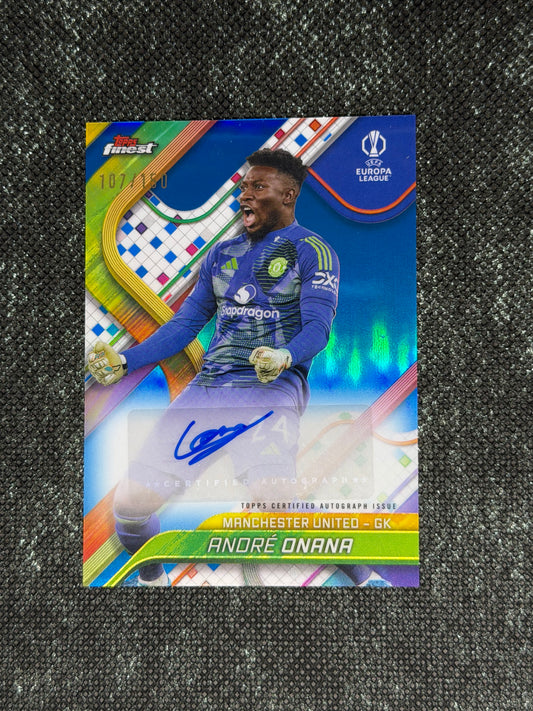 2024-25 Topps Finest UEFA Club Competitions Base Autograph Card Variation Blue 107/150 - Andre Onana