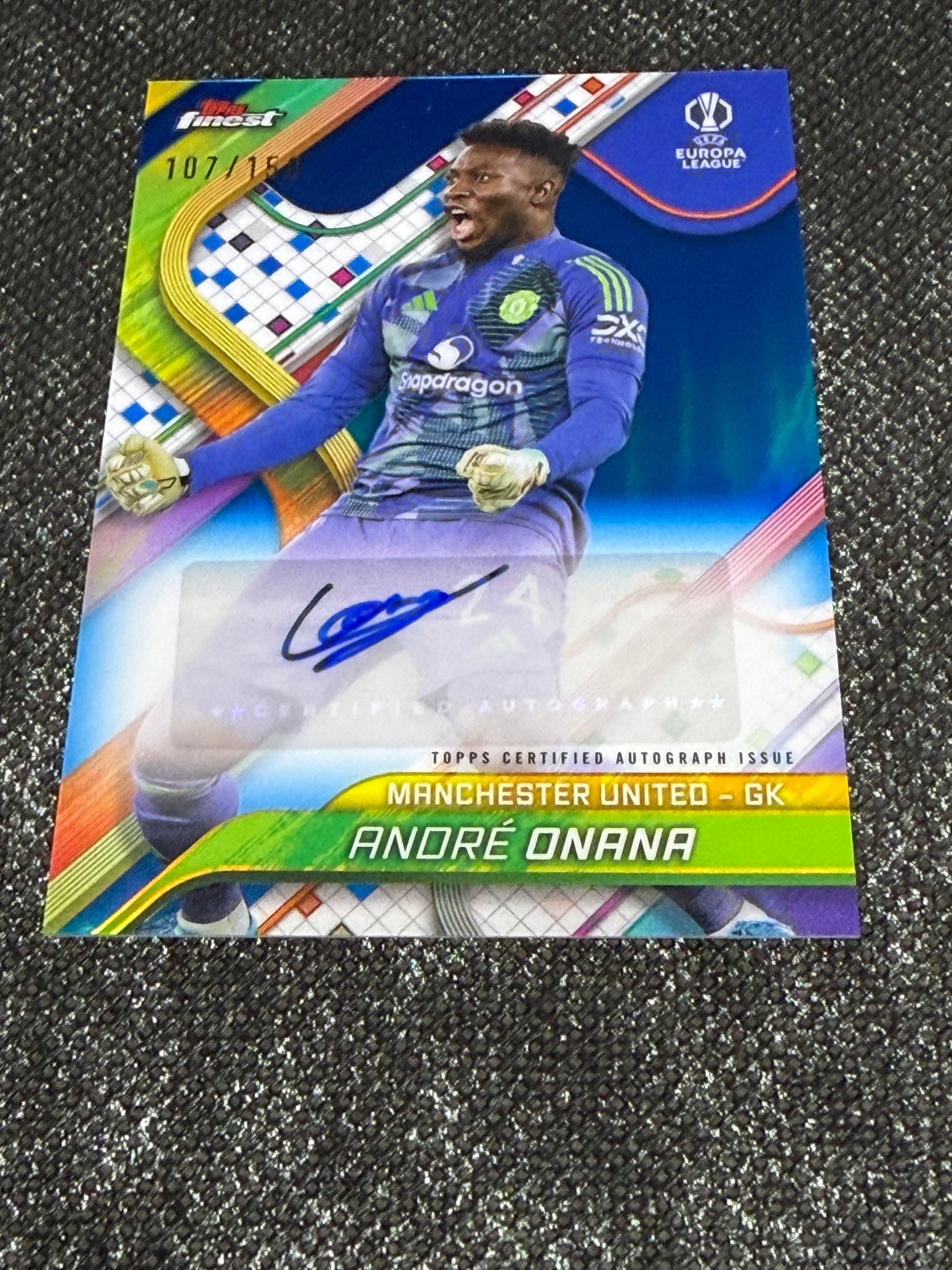 2024-25 Topps Finest UEFA Club Competitions Base Autograph Card Variation Blue 107/150 - Andre Onana