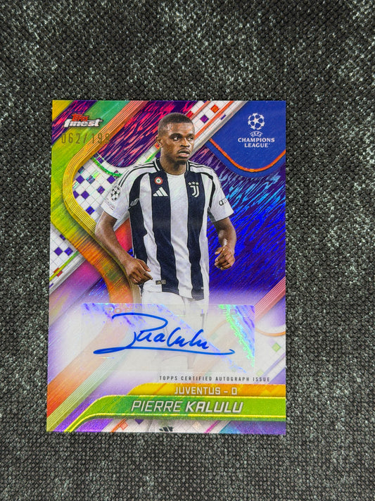 2024-25 Topps Finest UEFA Club Competitions Base Card Autograph Variation Purple 062/199 - Pierre Kalulu