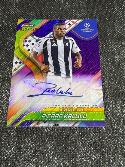2024-25 Topps Finest UEFA Club Competitions Base Card Autograph Variation Purple 062/199 - Pierre Kalulu