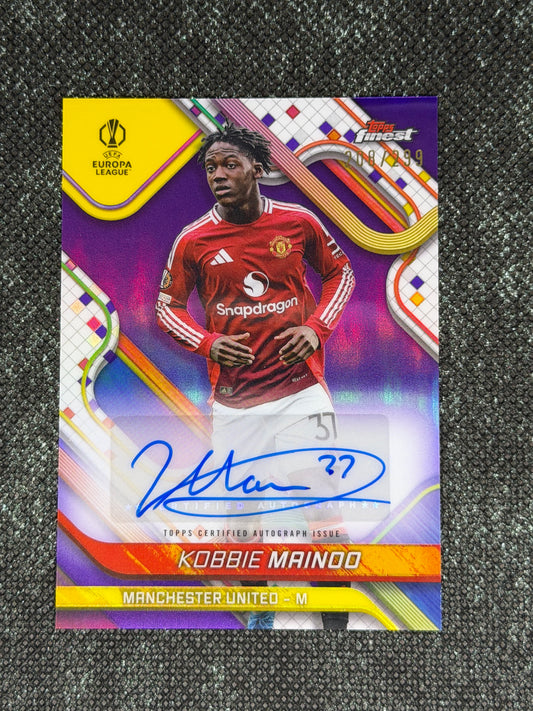 2024-25 Topps Finest UEFA Club Competitions Base Card Autograph Variation Purple 208/299 - Kobbie Mainoo
