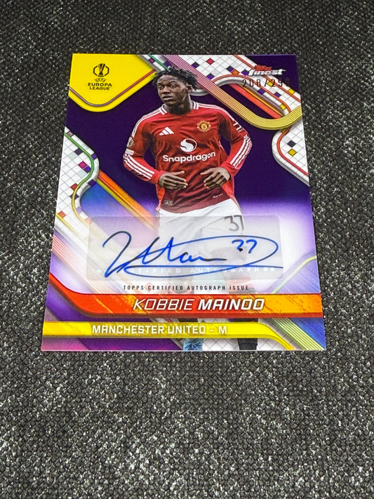 2024-25 Topps Finest UEFA Club Competitions Base Card Autograph Variation Purple 208/299 - Kobbie Mainoo