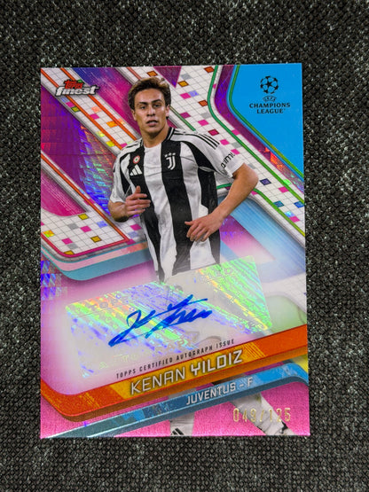 2024-25 Topps Finest UEFA Club Competitions Base Card Autograph Variation Pink 049/125 - Kenan Yildiz