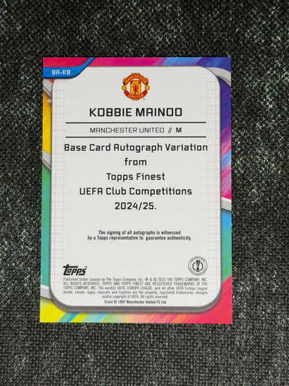 2024-25 Topps Finest UEFA Club Competitions Base Card Autograph Variation Green 83/99 - Kobbie Mainoo