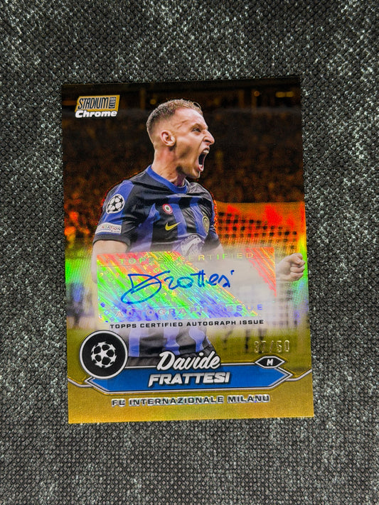 2023-24 Topps Stadium Club Chrome UEFA Champions League Autograph Card Gold 37/50 - Davide Frattesi