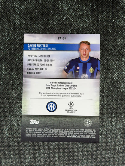 2023-24 Topps Stadium Club Chrome UEFA Champions League Autograph Card Gold 37/50 - Davide Frattesi