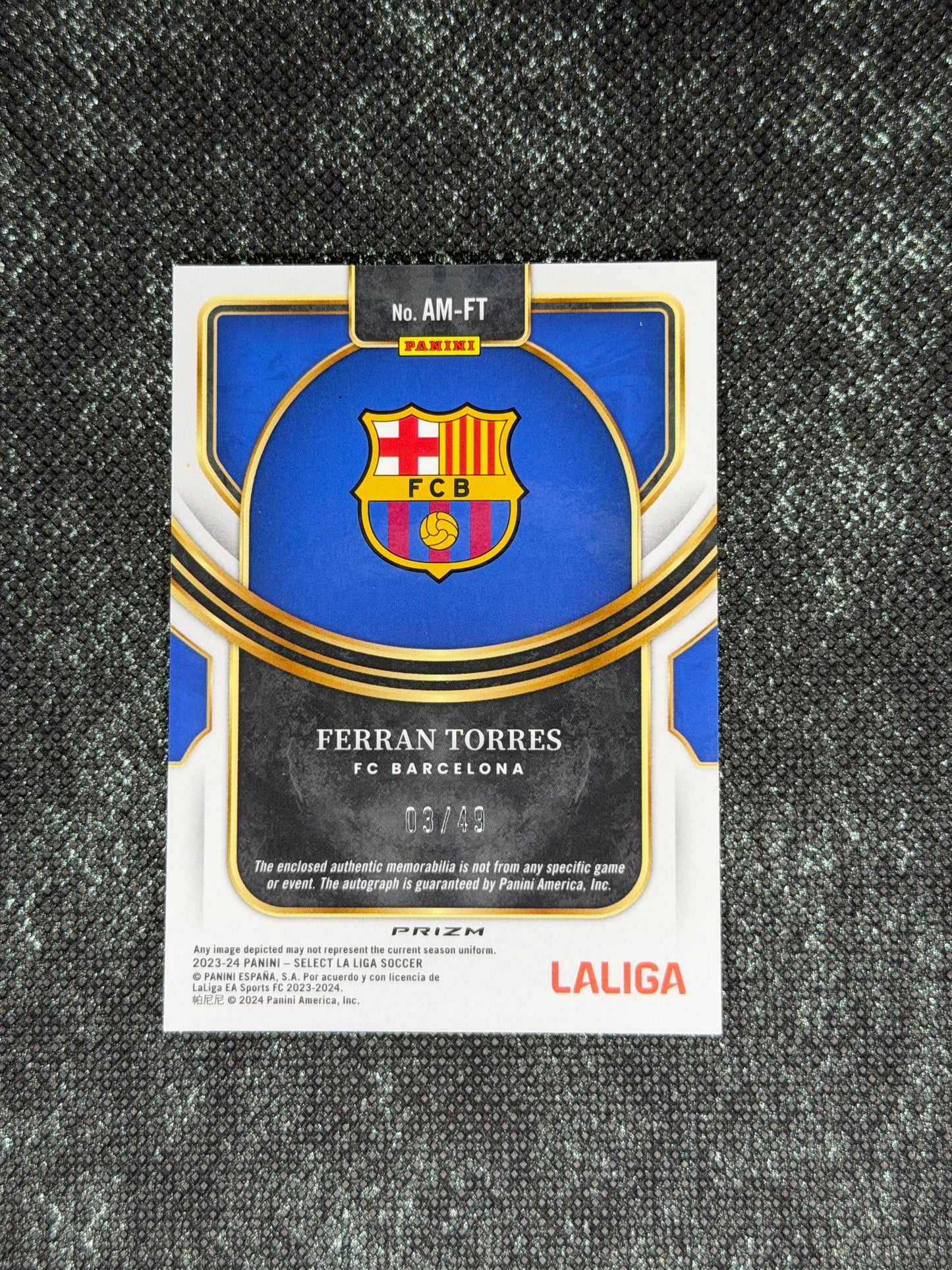 2023-24 Panini Select La Liga Soccer Autographed Memorabilia Purple 03/49 - Ferran Torres