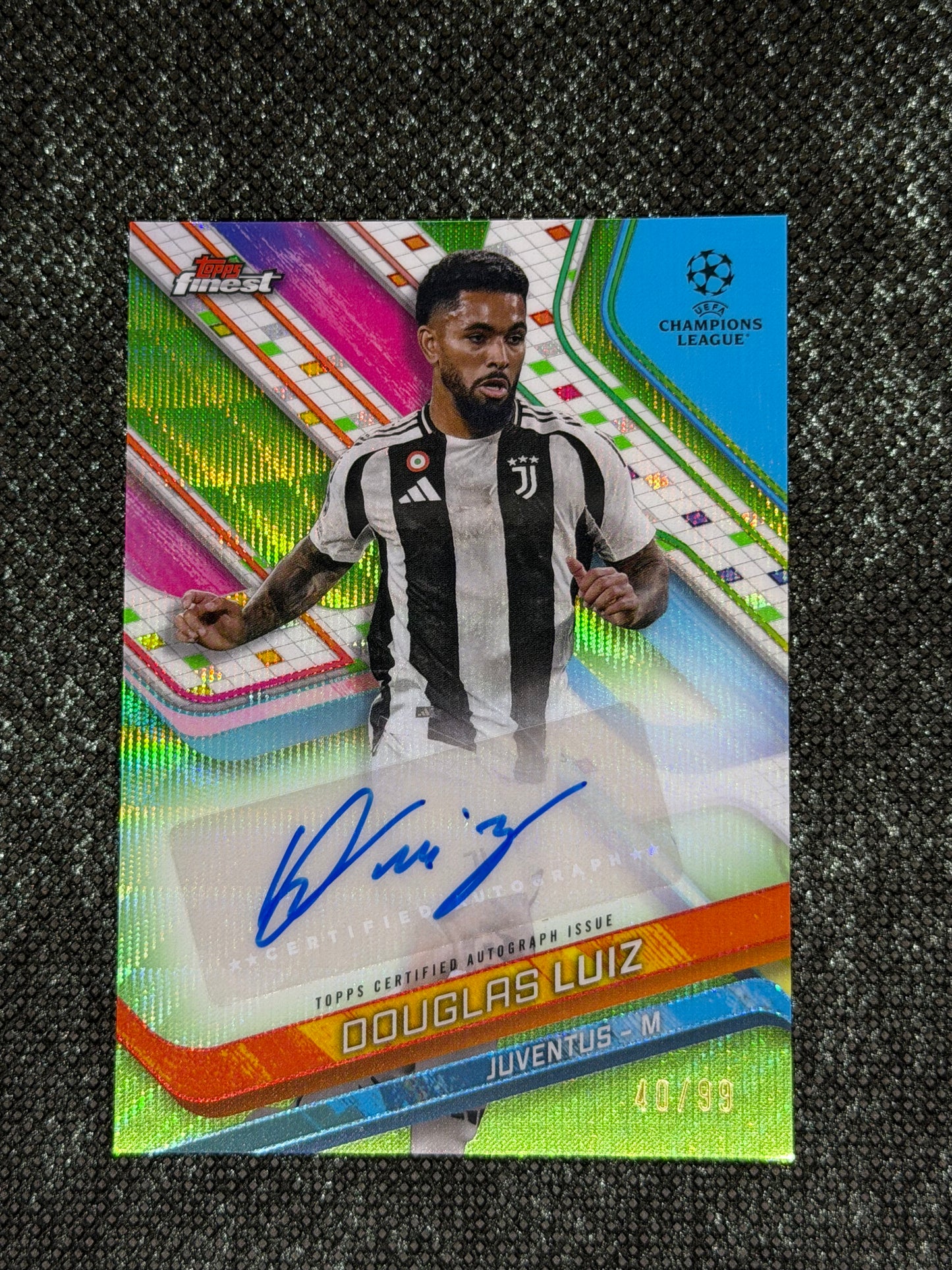 2024-25 Topps Finest UEFA Club Competitions Base Card Autograph Variation Green 40/99 - Douglas Luiz