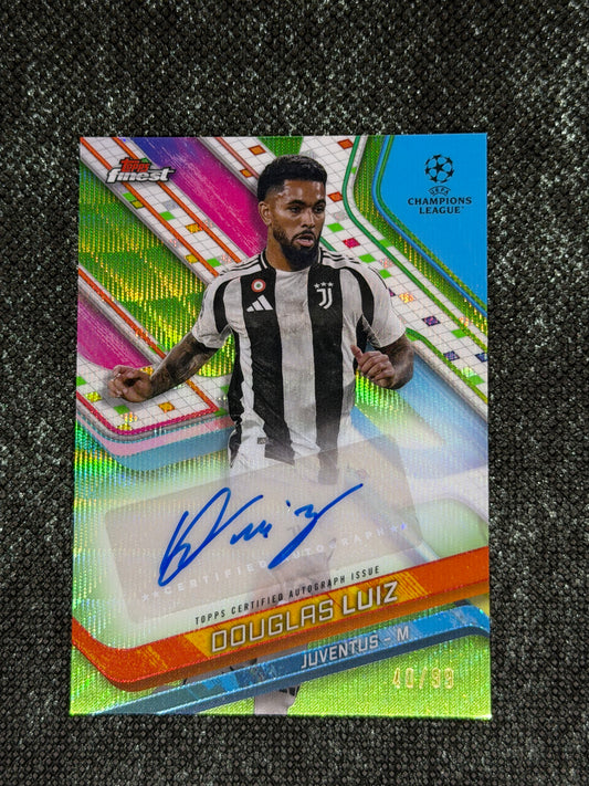2024-25 Topps Finest UEFA Club Competitions Base Card Autograph Variation Green 40/99 - Douglas Luiz