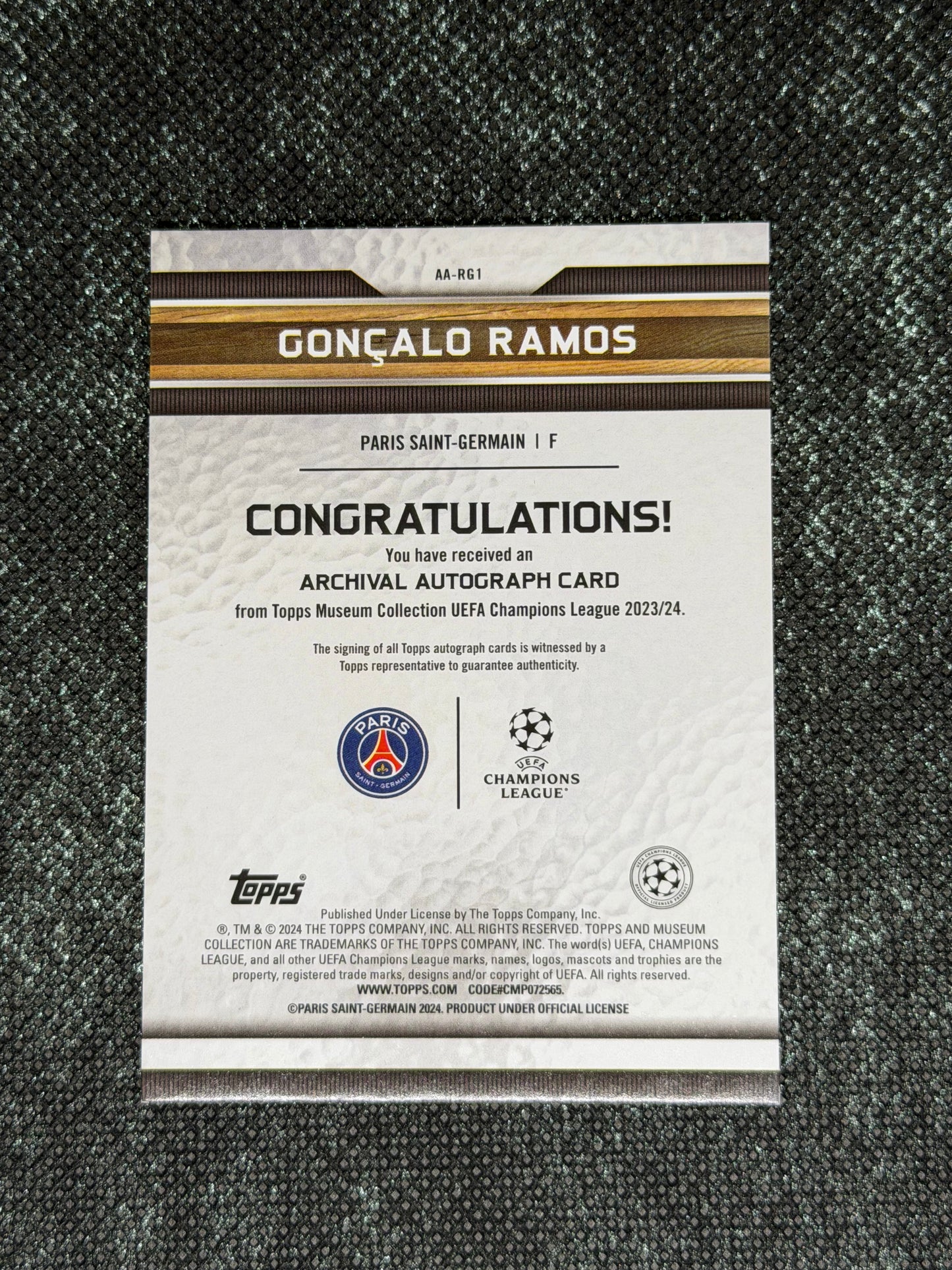 2023-24 Topps Museum Collection UEFA Champions League Archival Autograph Card 59/75 - Goncalo Ramos