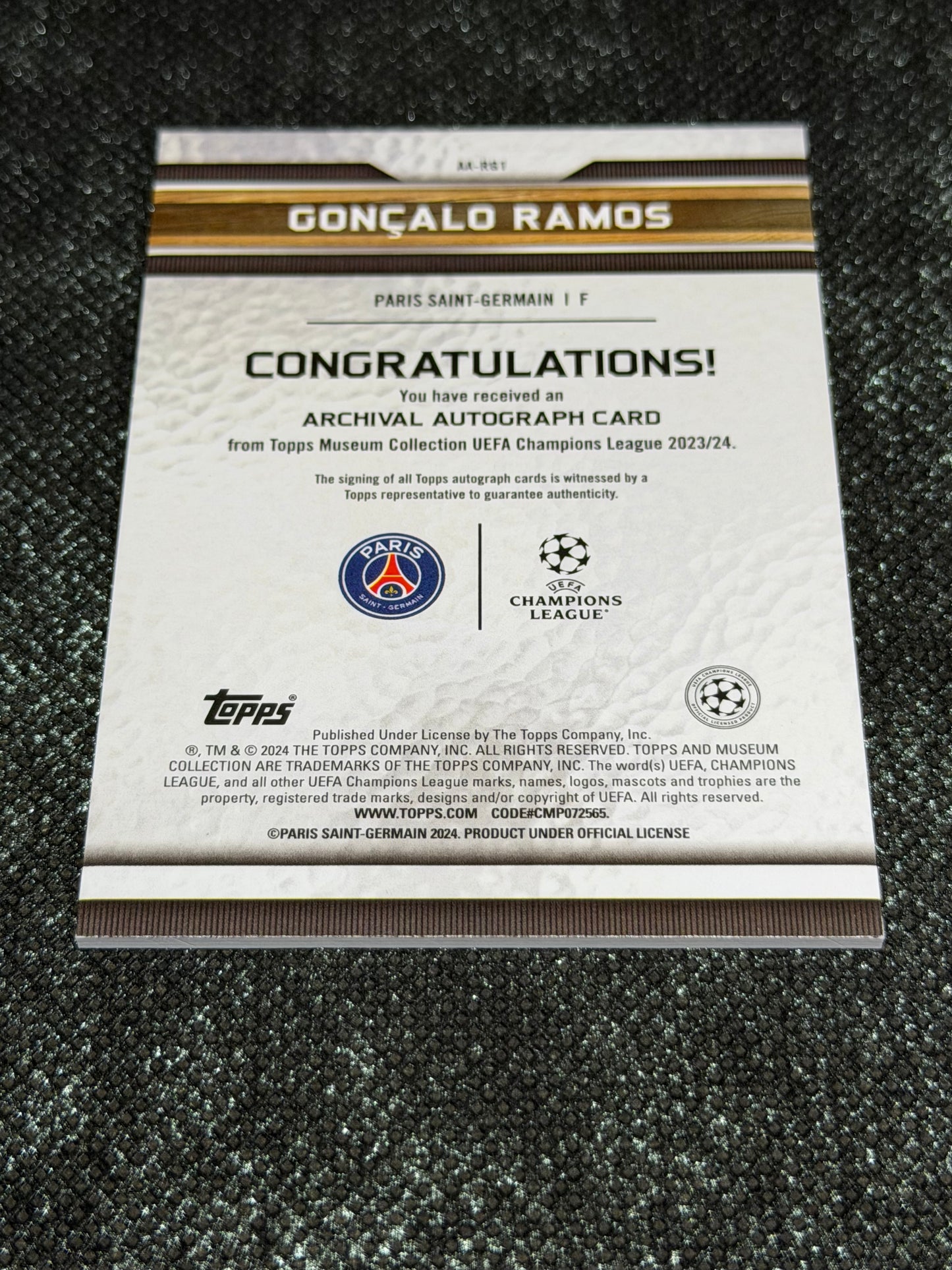 2023-24 Topps Museum Collection UEFA Champions League Archival Autograph Card 59/75 - Goncalo Ramos