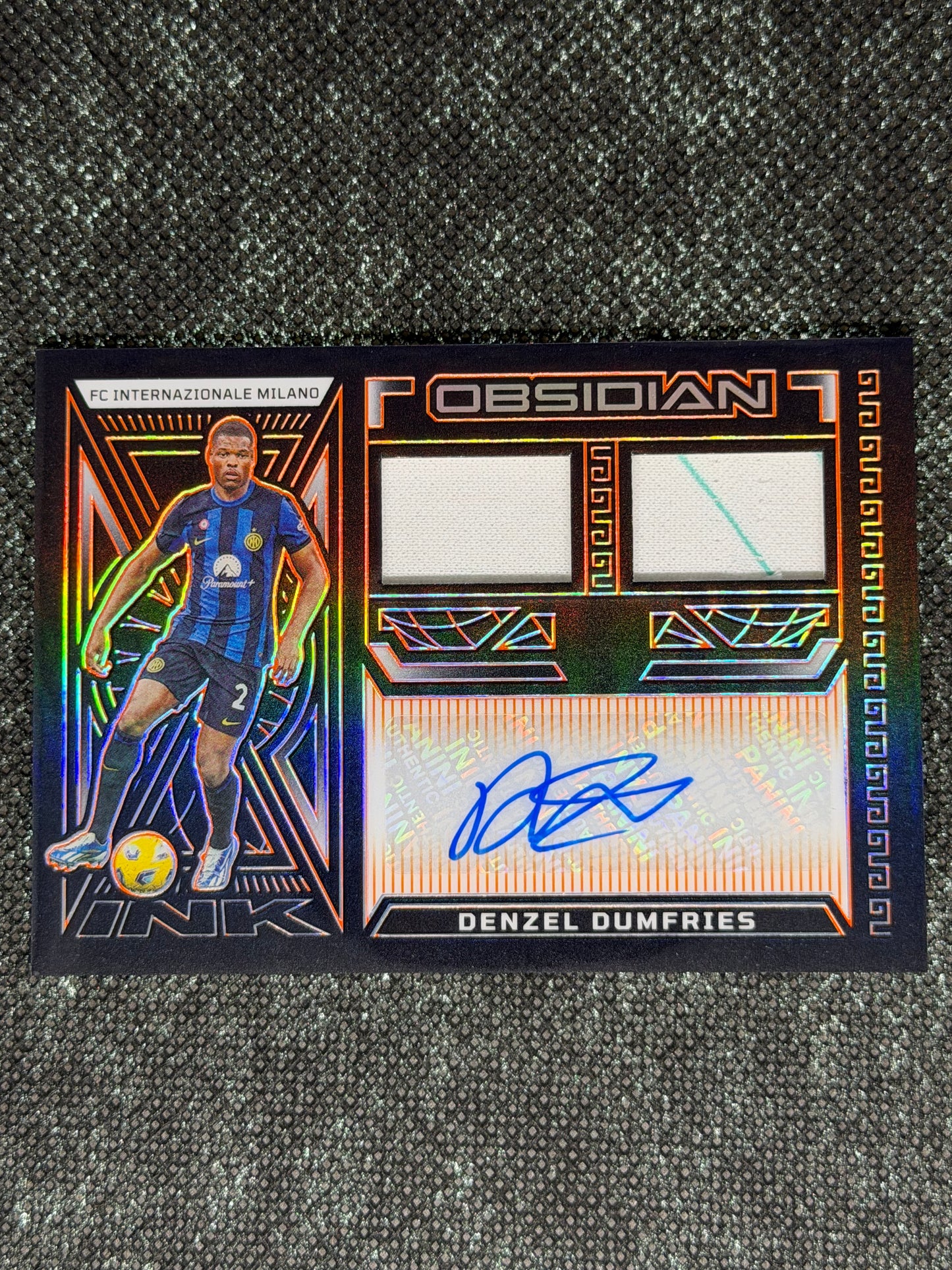 2023-24 Panini Obsidian Soccer Jersey Ink Autograph 43/99 - Denzel Dumfries