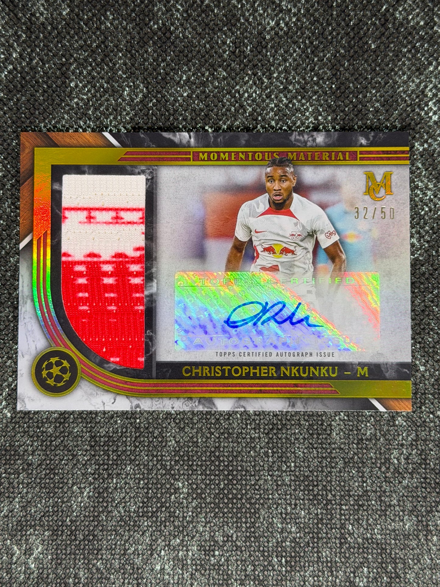 2022-23 Topps UEFA Champions League Museum Collection Momentous Material Jumbo Autograph Card 32/50 - Christopher Nkunku