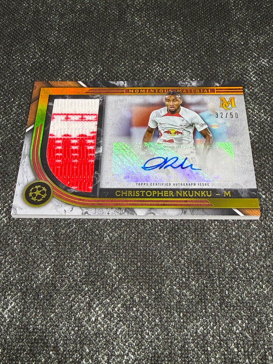 2022-23 Topps UEFA Champions League Museum Collection Momentous Material Jumbo Autograph Card 32/50 - Christopher Nkunku