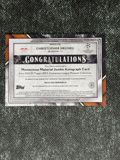 2022-23 Topps UEFA Champions League Museum Collection Momentous Material Jumbo Autograph Card 32/50 - Christopher Nkunku