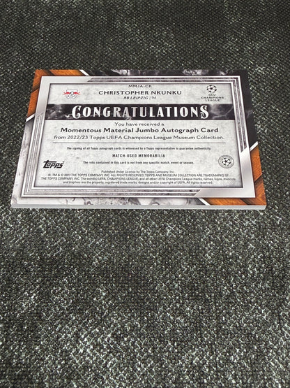 2022-23 Topps UEFA Champions League Museum Collection Momentous Material Jumbo Autograph Card 32/50 - Christopher Nkunku